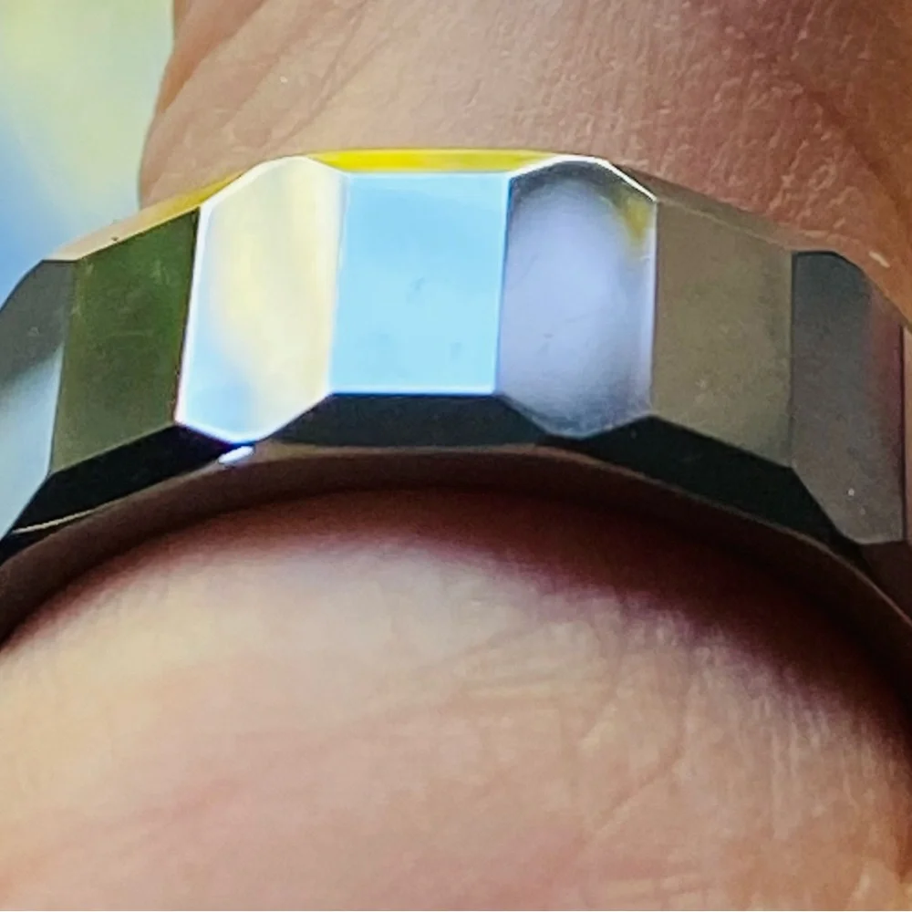 Faceted Tungsten Carbide Ring with Diamond Accent